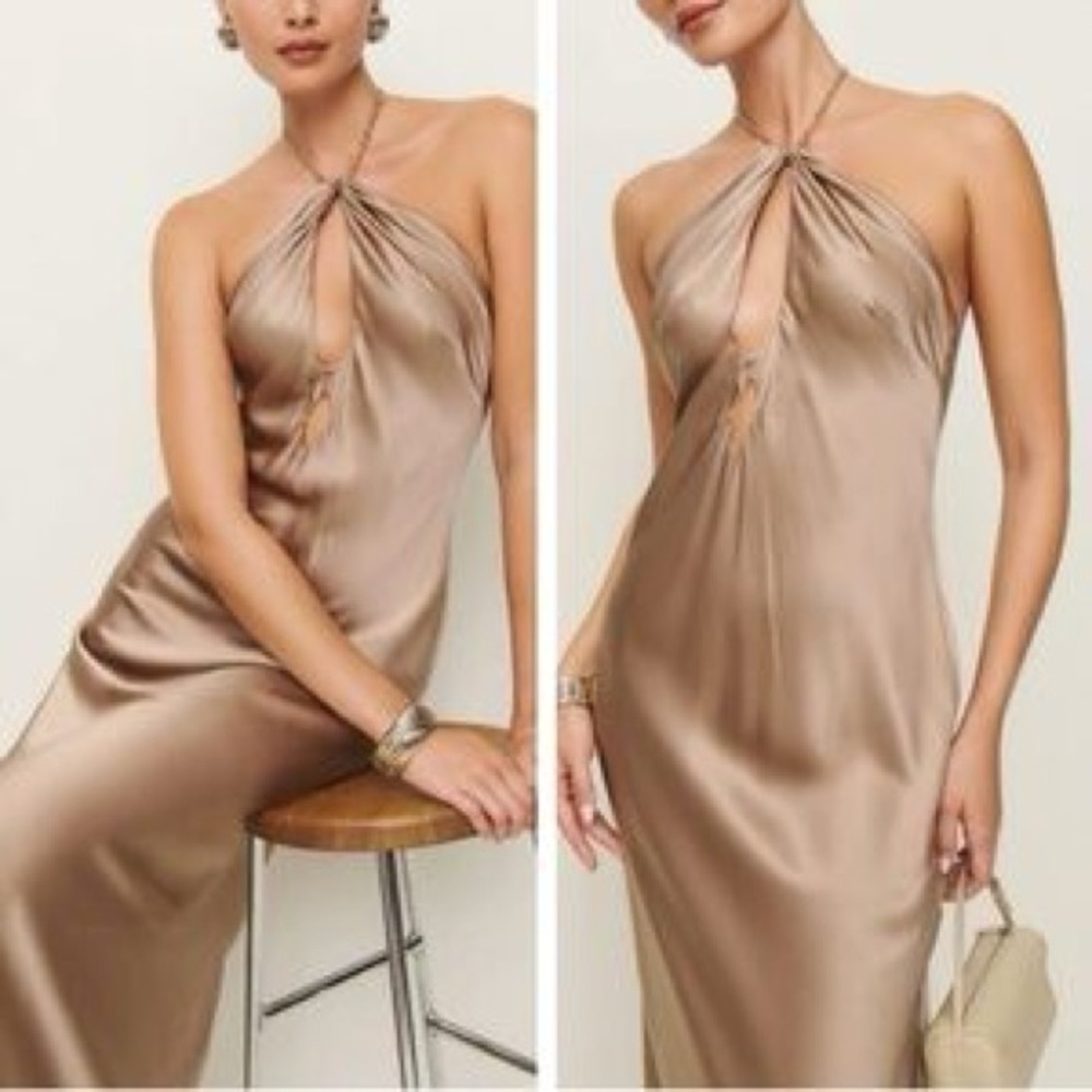 Reformation Satin Maxi Dress in Champagne